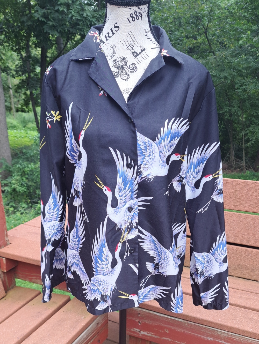 Woman's Black Crane Blouse